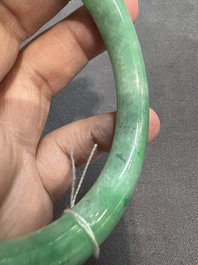 Two Chinese jadeite bracelets, one with 14K gold mounts, 19/20th C.