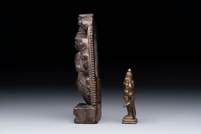 A Indian soapstone figure of Vishnu and a small bronze figure of Vishnu, 18/19th C.