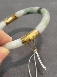Two Chinese jadeite bracelets, one with 14K gold mounts, 19/20th C.