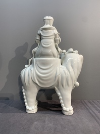 Two Chinese white-glazed Bodhisattvas, a sancai-glazed duck and a turquoise-glazed lion, 20th C.
