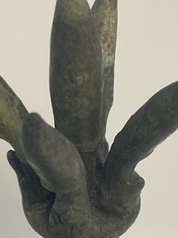Three bronze Khmer palanquin hooks, a bell and a dagger, Angkor Wat periode, Thailand, 12th C.