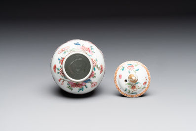 Two Chinese famille rose teapots and a tea caddy, Yongzheng/Qianlong