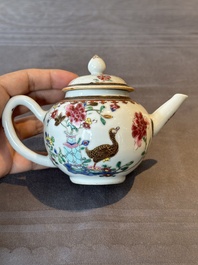Two Chinese famille rose teapots and a tea caddy, Yongzheng/Qianlong