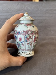 Two Chinese famille rose teapots and a tea caddy, Yongzheng/Qianlong