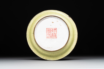 A rare Chinese Canton enamel ruby-ground 'Bats and Shou' cup on stand, Qianlong mark and of the period