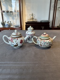 Two Chinese famille rose teapots and a tea caddy, Yongzheng/Qianlong