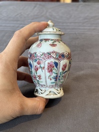 Two Chinese famille rose teapots and a tea caddy, Yongzheng/Qianlong