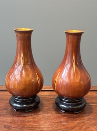 A pair of Chinese Fuzhou or Foochow lacquer 'bamboo' vases, 19/20th C.