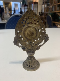 A Burmese gilt bronze Buddha, an Indian bronze Shiva on horseback and and a Nepalese Melong ritual mirror with Ganesh, 18/19th C.