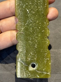Three Chinese green nephrite jade ceremonial blades, possibly Shang, 12th C. B.C.