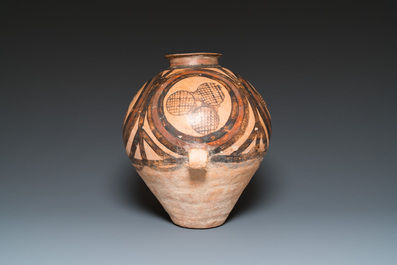Three Chinese painted pottery jars, Majiayao Yangshao culture, 3rd/2nd millennium b.C.