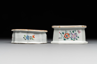 A collection of five Chinese blue and white, famille rose and Imari-style salts, Kangxi/Qianlong