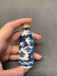 Two Chinese blue and white 'dragon' snuff bottles, Chenghua and Qianlong mark, 19th C.