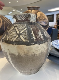 Three Chinese painted pottery jars, Majiayao Yangshao culture, 3rd/2nd millennium b.C.