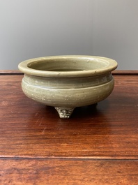 Two Chinese Longquan celadon tripod censers, Ming