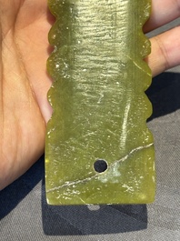Three Chinese green nephrite jade ceremonial blades, possibly Shang, 12th C. B.C.