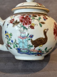 Two Chinese famille rose teapots and a tea caddy, Yongzheng/Qianlong