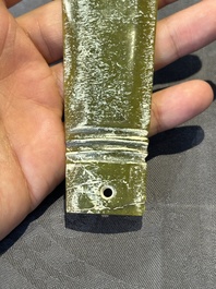 Three Chinese green nephrite jade ceremonial blades, possibly Shang, 12th C. B.C.