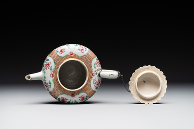 Two Chinese famille rose teapots and a tea caddy, Yongzheng/Qianlong
