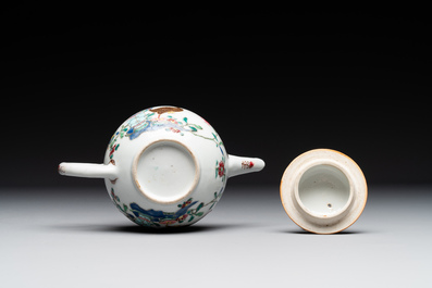 Two Chinese famille rose teapots and a tea caddy, Yongzheng/Qianlong