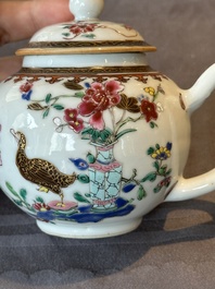 Two Chinese famille rose teapots and a tea caddy, Yongzheng/Qianlong