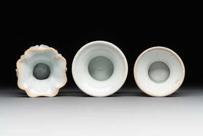 A collection of five Chinese blue and white, famille rose and Imari-style salts, Kangxi/Qianlong