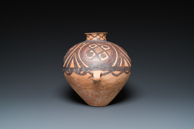 Three Chinese painted pottery jars, Majiayao Yangshao culture, 3rd/2nd millennium b.C.