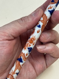 A rare and fine Chinese iron-red, blue and white 'dragon' brush handle and cover, Jiaqing mark and of the period
