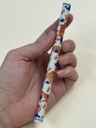 A rare and fine Chinese iron-red, blue and white 'dragon' brush handle and cover, Jiaqing mark and of the period