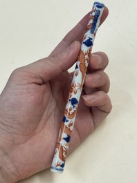 A rare and fine Chinese iron-red, blue and white 'dragon' brush handle and cover, Jiaqing mark and of the period