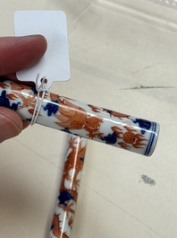 A rare and fine Chinese iron-red, blue and white 'dragon' brush handle and cover, Jiaqing mark and of the period