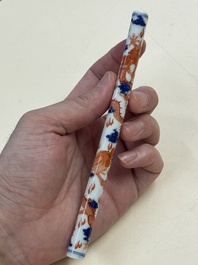 A rare and fine Chinese iron-red, blue and white 'dragon' brush handle and cover, Jiaqing mark and of the period