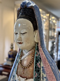 A fine and large Chinese famille rose Guanyin, Jiaqing