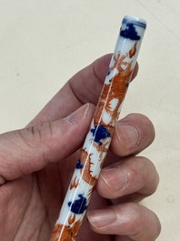 A rare and fine Chinese iron-red, blue and white 'dragon' brush handle and cover, Jiaqing mark and of the period