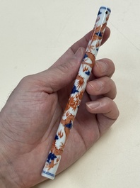A rare and fine Chinese iron-red, blue and white 'dragon' brush handle and cover, Jiaqing mark and of the period