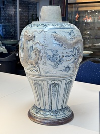 A large Annamese or Vietnamese blue and white inscribed altar vase, 16th C.