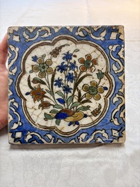 12 polychrome Kubachi pottery tiles with floral design, Dagestan, 19th C.
