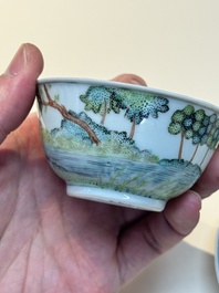 A Chinese famille rose 'Procris and Cephales' cup and saucer, Qianlong