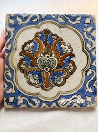 12 polychrome Kubachi pottery tiles with floral design, Dagestan, 19th C.