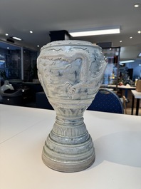 A large Annamese or Vietnamese blue and white inscribed altar vase, 16th C.