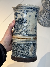 A large Annamese or Vietnamese blue and white inscribed two-piece altar vase, 16th C.