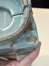 A large Chinese Longquan celadon 'cong' vase, Song/Yuan