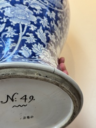 A large Chinese blue and white vase with dragons, peonies and antiquities, Johanneum mark, ex-collection of August the Strong, Kangxi