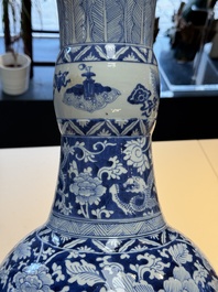 A large Chinese blue and white vase with dragons, peonies and antiquities, Johanneum mark, ex-collection of August the Strong, Kangxi