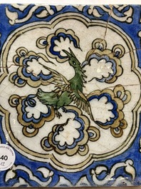 12 polychrome Kubachi pottery tiles with floral design, Dagestan, 19th C.