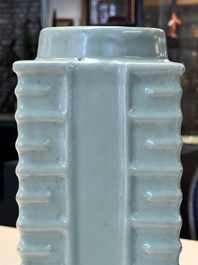 A large Chinese Longquan celadon 'cong' vase, Song/Yuan