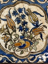 12 polychrome Kubachi pottery tiles with floral design, Dagestan, 19th C.