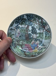 A Chinese famille rose 'Procris and Cephales' cup and saucer, Qianlong