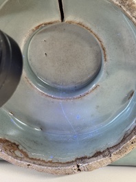 A large Chinese Longquan celadon 'cong' vase, Song/Yuan