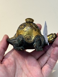 An extremely rare and fine Chinese gilt-bronze tortoise-form water dropper and cover, Song